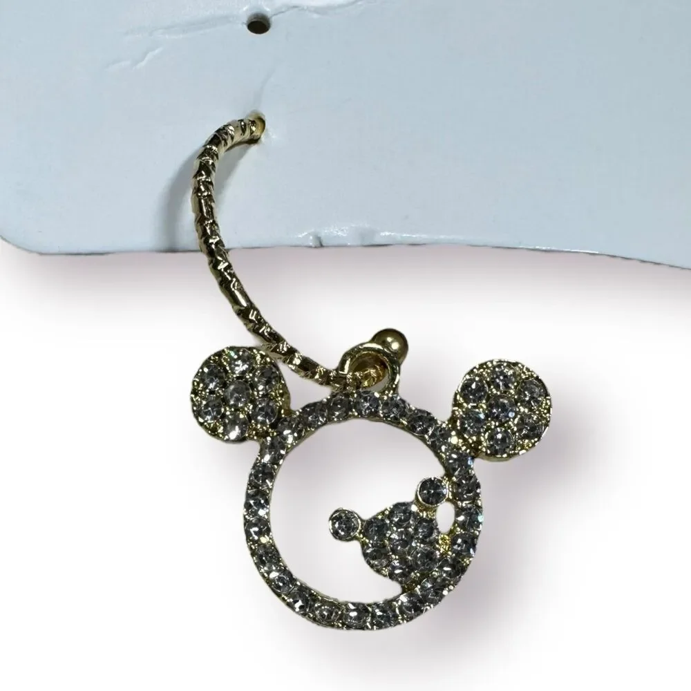 Zhi Lin Disney Gold Crystal Mickey Mouse Earrings Rhinestones‎ BNWT